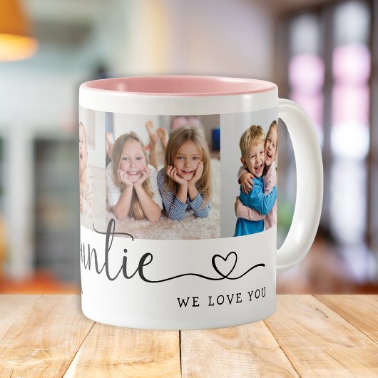 Tasse 2 Couleurs Modern Auntie We Love You 4 Photo Collage 