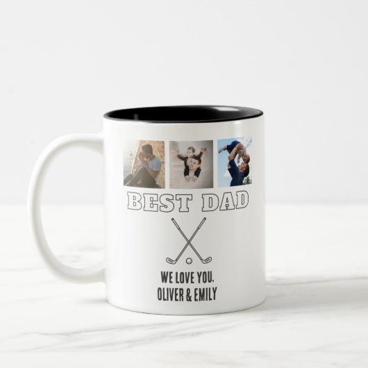 Tasse 2 Couleurs Modern Best Dad 3 Photo Collage Keepsake Golf (Gauche)