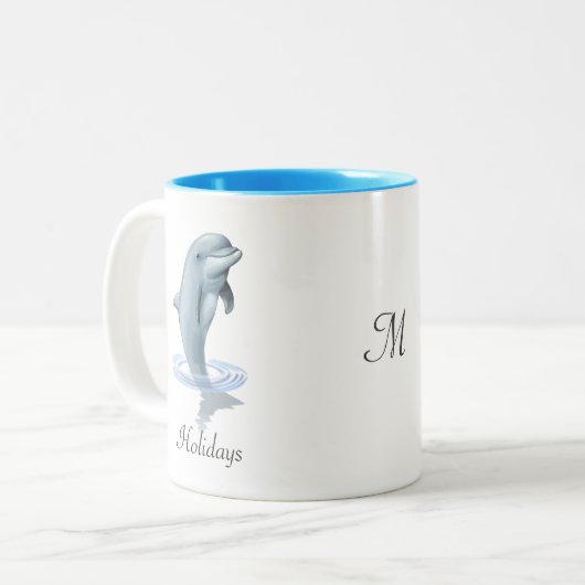 Tasse 2 Couleurs Modern Cute Dolphin, Script and Monogram (Devant gauche)