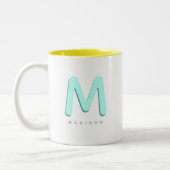 Tasse 2 Couleurs Modern Cute Fun Nom personnalisé 3D Monogramme (Gauche)