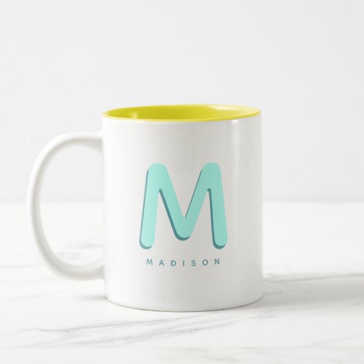 Tasse 2 Couleurs Modern Cute Fun Nom personnalisé 3D Monogramme (Gauche)