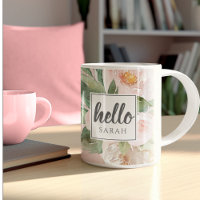 Modern Watercolor Pink Flowers & Hello & Nom