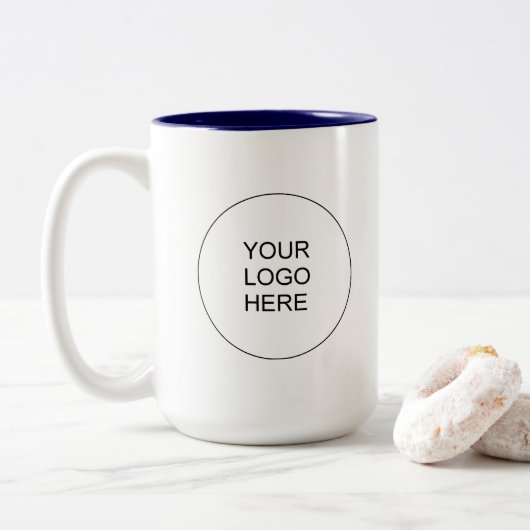 Tasse 2 Couleurs Modern Your Upload Business Logo Navy Blue White (Avec donut)