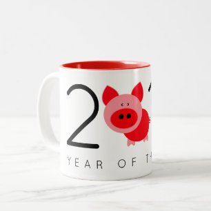 Tasse 2 Couleurs Moderne 2019 Année du Cochon Joyeux Nouvel An chin