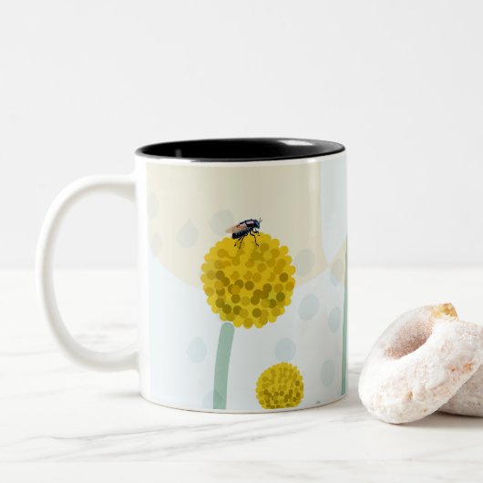 Tasse 2 Couleurs Moderne Abstrait Botanique Jaune Billy Button (Avec donut)