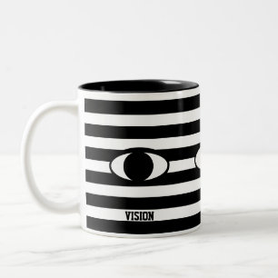 Tasse 2 Couleurs Moderne Abstrait Œil sur Rayures Noir et Blanc