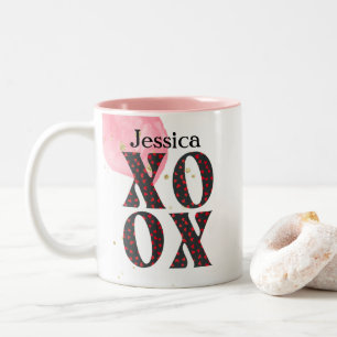 Tasse 2 Couleurs Moderne Bold XOXO Joyeux cadeau de jour Valentines