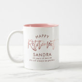 Tasse 2 Couleurs Moderne Élégant Script Rose Or joyeuse retraite (Gauche)