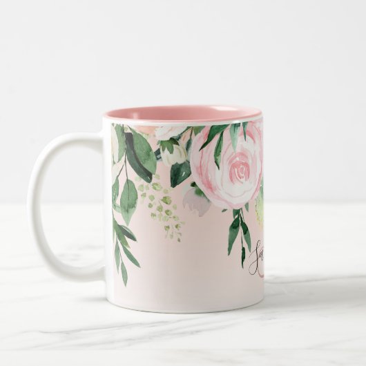 Tasse 2 Couleurs Moderne Pastel Rose & Fleurs Avec Nom (Gauche)