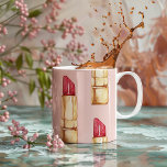 Tasse 2 Couleurs Moderne Pastel rose & rouge Motif à lèvres<br><div class="desc">Moderne Pastel rose & rouge Motif à lèvres</div>