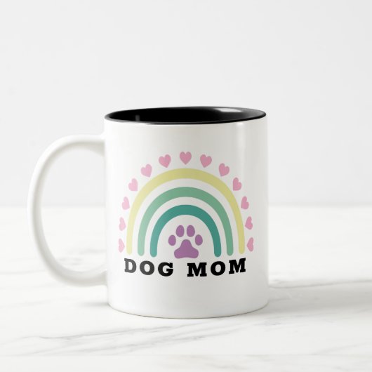 Tasse 2 Couleurs Moderne Rainbow Chien Maman Monogramme (Gauche)
