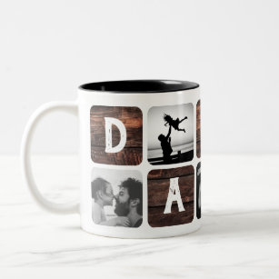 Tasse 2 Couleurs Moderne Rustic Daddy Retro Cool Photo Collage