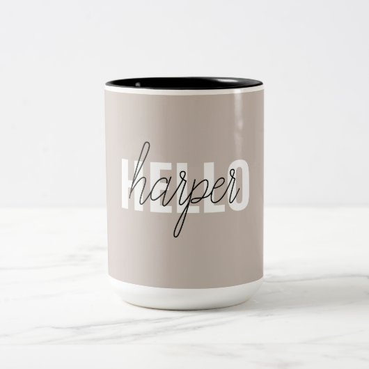 Tasse 2 Couleurs Moderne Simple Brown Bonjour Et Vous Nom (Centre)