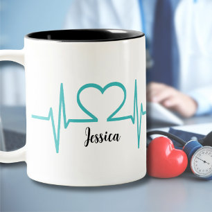 Tasse 2 Couleurs Moderne Simple Coeur Infirmière Docteur Médicale