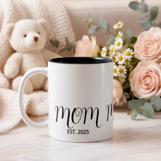 Tasse 2 Couleurs Mom Established Black Script New Mom Gift