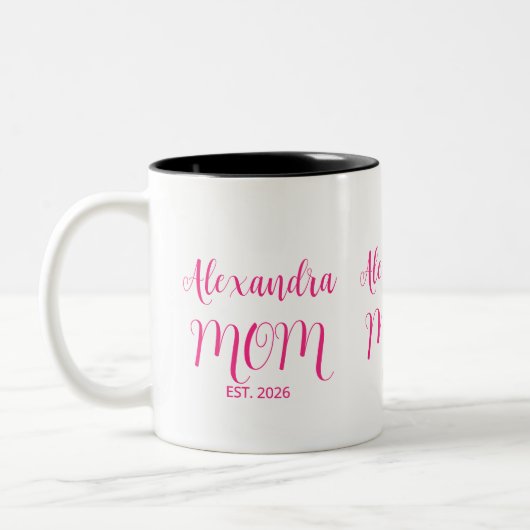 Tasse 2 Couleurs Mom Established Pink Script Name  Two-Tone Coffee (Gauche)