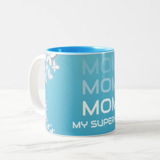 Tasse 2 Couleurs MOM Mon Superhero Bleu (Devant gauche)
