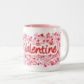 Tasse 2 Couleurs Mon texte Valentine beaucoup de coeurs rouge rose (Devant droit)