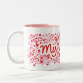 Tasse 2 Couleurs Mon texte Valentine beaucoup de coeurs rouge rose (Gauche)