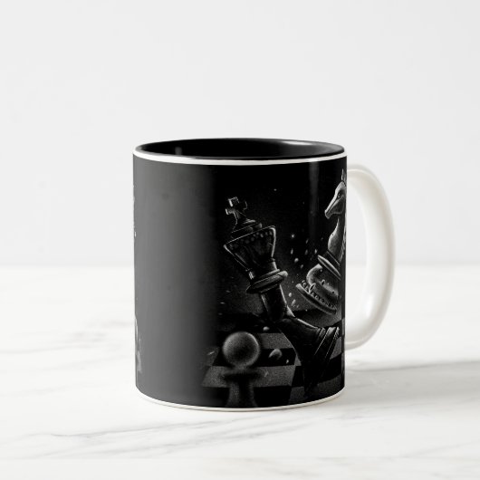 Tasse 2 Couleurs Monochrom d'échecs dramatique (Devant droit)