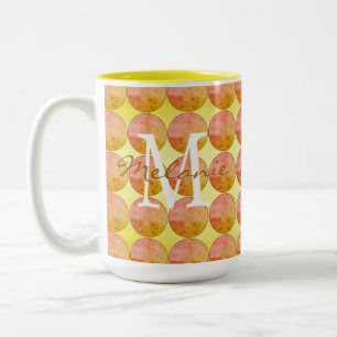 Tasse 2 Couleurs Monogramme à points de polka orange jaune