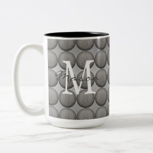 Tasse 2 Couleurs Monogramme à points polka noirs, gris et blancs