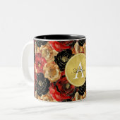 Tasse 2 Couleurs Monogramme Abstrait rouge or (Devant gauche)