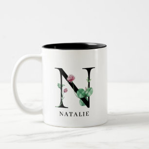 Tasse 2 Couleurs Monogramme Alphabet Floral Personnalisé N Deux Ton