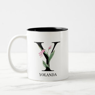 Tasse 2 Couleurs Monogramme Alphabet Floral Personnalisé Y