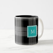 Tasse 2 Couleurs Monogramme blanc noir moderne de plaid de buffle (Devant droit)
