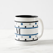 Tasse 2 Couleurs Monogramme bleu argent noir Pois (Devant droit)