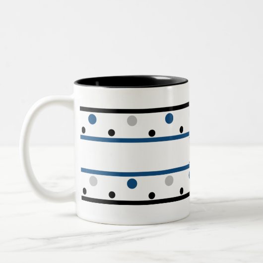 Tasse 2 Couleurs Monogramme bleu argent noir Pois (Gauche)