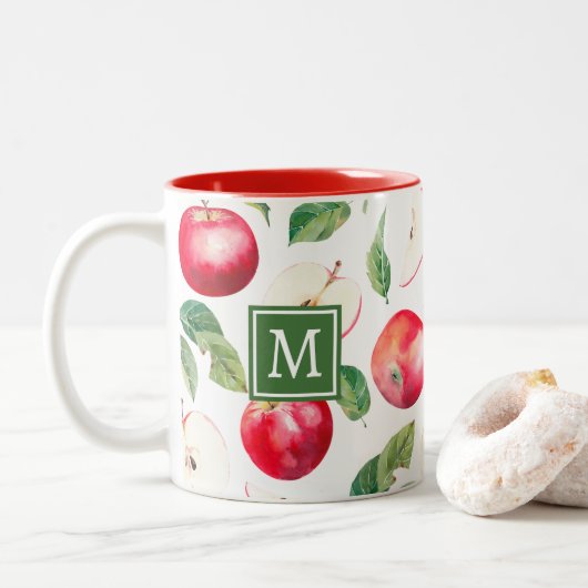Tasse 2 Couleurs Monogramme botanique des pommes rouges (Avec donut)