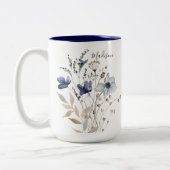 Tasse 2 Couleurs Monogramme Chic Joli Aquarelle Bleu Floral (Gauche)