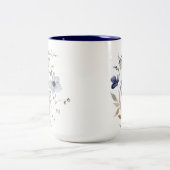 Tasse 2 Couleurs Monogramme Chic Joli Aquarelle Bleu Floral (Centre)