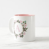 Tasse 2 Couleurs Monogramme circulaire rose modifiable initial (Devant gauche)