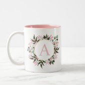 Tasse 2 Couleurs Monogramme circulaire rose modifiable initial (Gauche)
