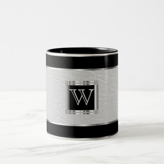 Tasse 2 Couleurs Monogramme Cuir noir et argent et cuir Faux (Centre)