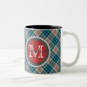 Tasse 2 Couleurs Monogramme d'arrière - plan de plaid de rouge ble