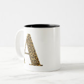 Tasse 2 Couleurs Monogramme de crème léopard d'or A (Devant gauche)