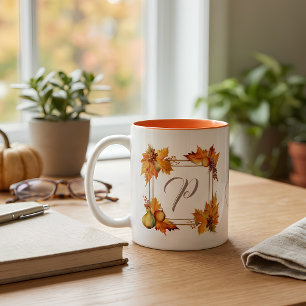 Tasse 2 Couleurs Monogramme de feuilles d'automne personnalisé