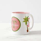 Tasse 2 Couleurs monogramme de flamand rose de Noël (Devant droit)