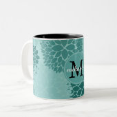 Tasse 2 Couleurs Monogramme de fleurs minty (Devant gauche)