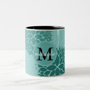 Tasse 2 Couleurs Monogramme de fleurs minty