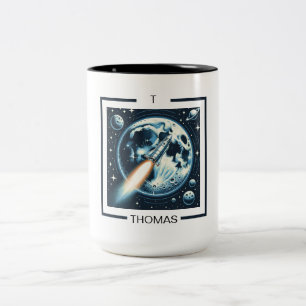 Tasse 2 Couleurs Monogramme de l'espace de la lune de roquette à de