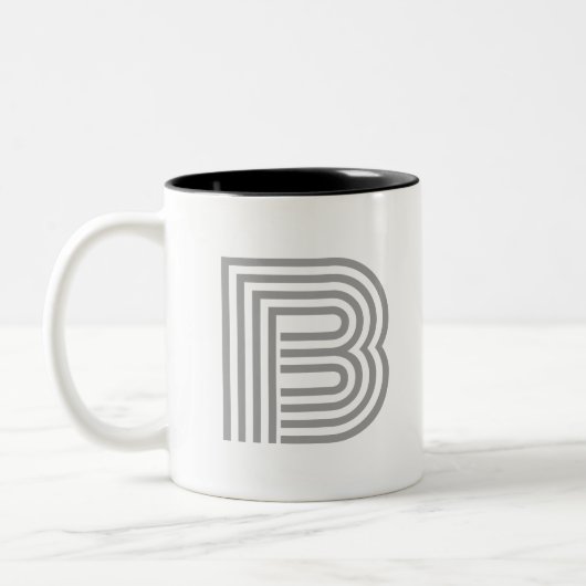 Tasse 2 Couleurs Monogramme de lettre initiale gris blanc moderne é (Gauche)