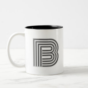 Tasse 2 Couleurs Monogramme de lettre initiale noir blanc moderne é