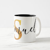 Tasse 2 Couleurs Monogramme de l'or "S" avec le nom personnalisé (Devant droit)