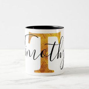 Tasse 2 Couleurs Monogramme de l'or "T" avec le nom personnalisé