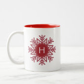 Tasse 2 Couleurs Monogramme de neige rouge de vacances (Gauche)